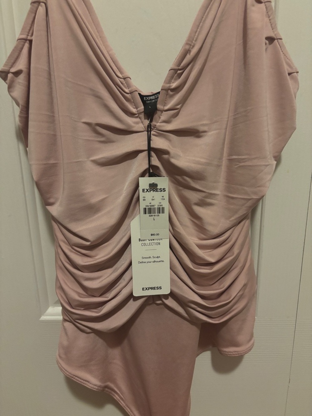 Express Women's Dusty Rose Draped V-Neck Bodysuit